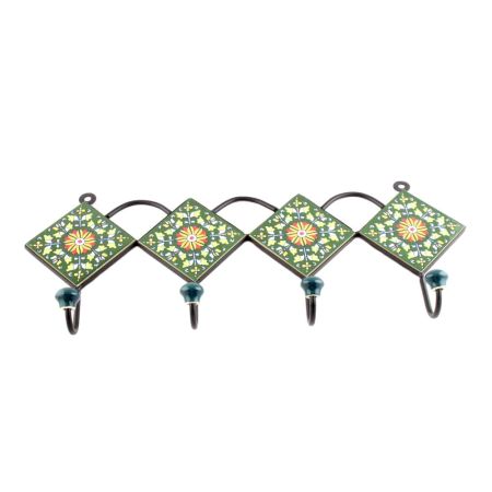 Forest Green Ceramic Floral Tiles Hooks Online